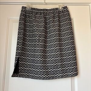 LOFT Womens Geometric Print Skirt Elastic Waist Lined Pull On Black White Size S